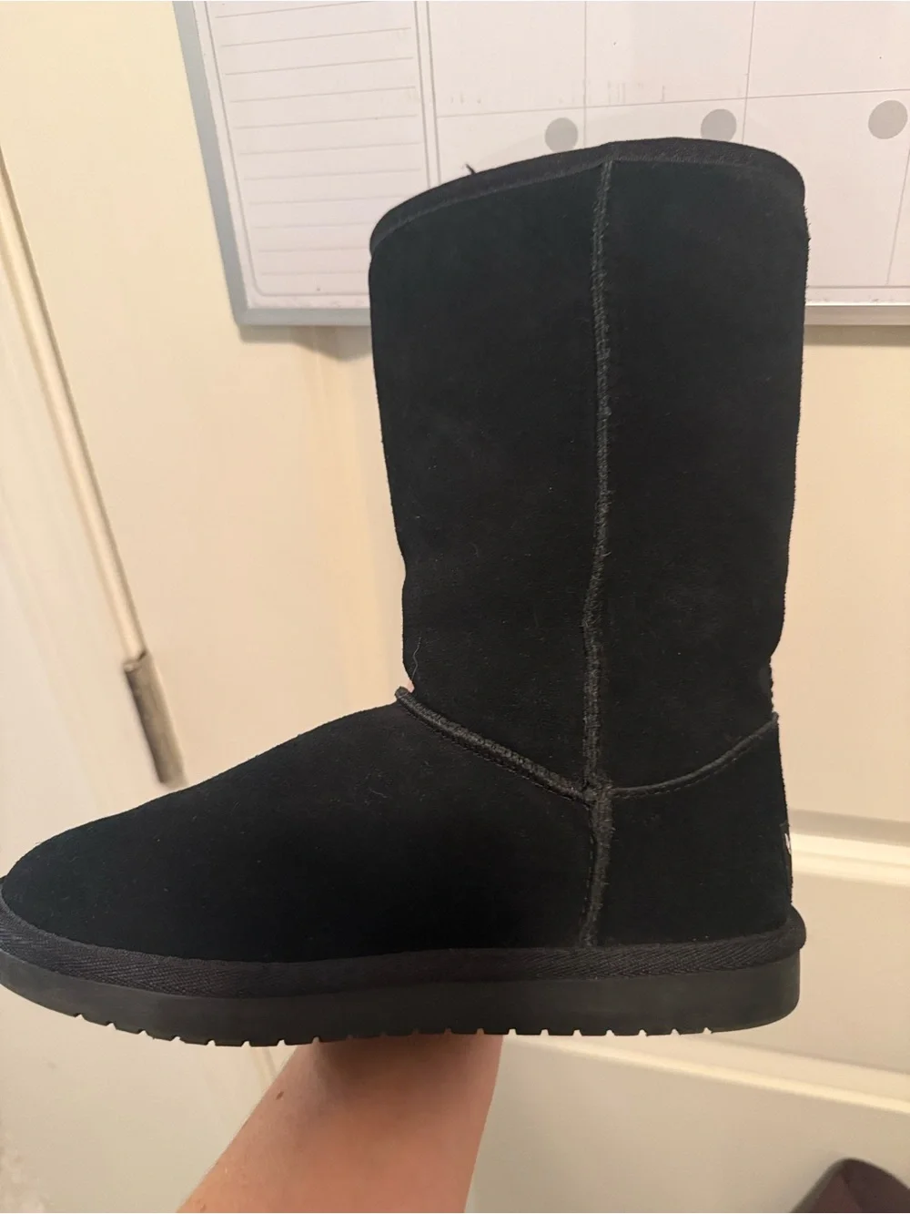 Koolaburra Kids Black Suede Bow-Trim Mid-Calf Boots